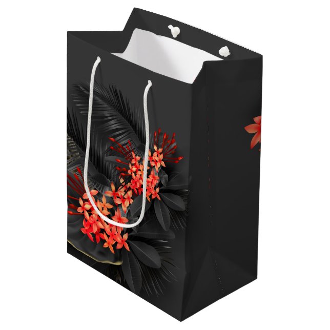 Black Gold Crimson Exotic  Tropical Foliage Medium Gift Bag (Front Angled)