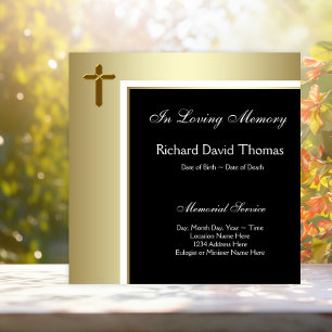 Black Gold Cross In Loving Memory Memorial Invitation