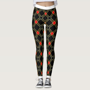 Black Gold Cross Stripes Pattern Leggings