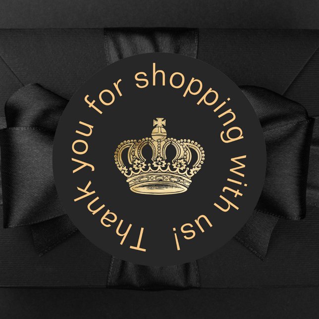 Black gold crown business thank you classic round sticker (Creator Uploaded)