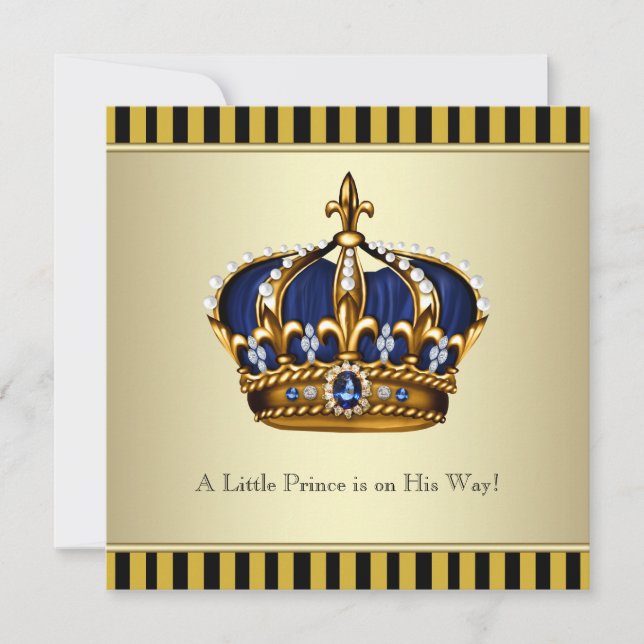 Black Gold Crown Little Prince Boy Baby Shower Invitation (Front)