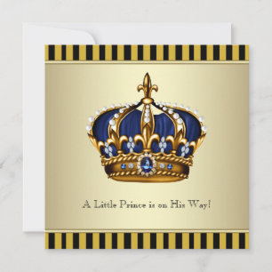 Black Gold Crown Little Prince Boy Baby Shower Invitation