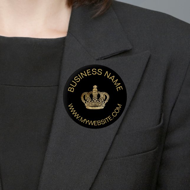 Black gold crown name website business 6 cm round badge (Creator Uploaded)