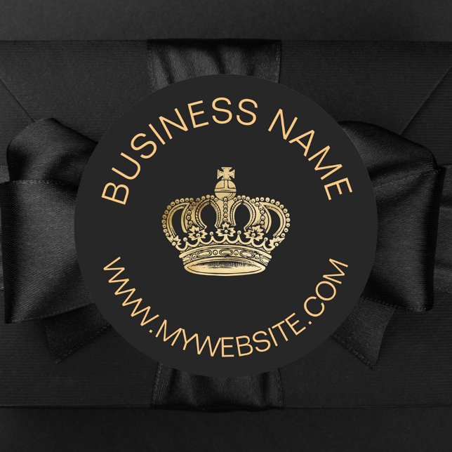 Black gold crown name website business classic round sticker (Creator Uploaded)