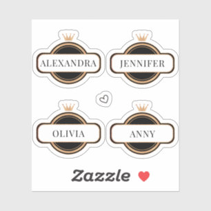 Black Gold Crown Personalised Name Sticker