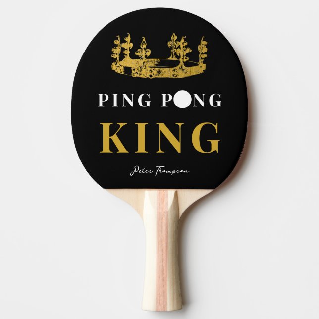 Black & Gold Crown Table Tennis King Personalised  Ping Pong Paddle (Front)