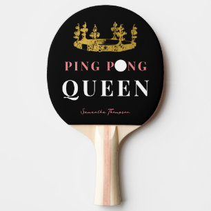 Black Gold Crown Table Tennis Queen Personalised  Ping Pong Paddle