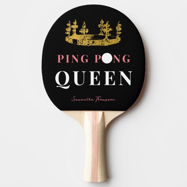Black Gold Crown Table Tennis Queen Personalised  Ping Pong Paddle (Front)