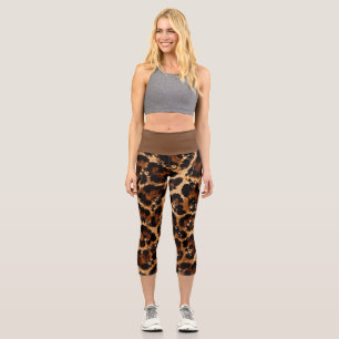 Black & Gold Crystal Tiger Pattern Capri Leggings