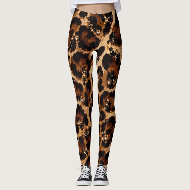 Black & Gold Crystal Tiger Pattern Leggings (Front)