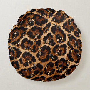 Black & Gold Crystal Tiger Pattern Round Cushion
