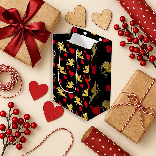 Black Gold Cupid Valentine Small Gift Bag (Creator Uploaded)