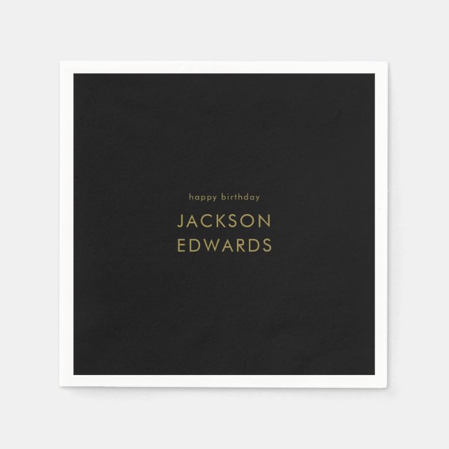 Black & Gold Custom Birthday  Napkin (Front)