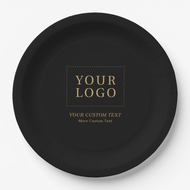Black & Gold | Custom Business Logo Promotional Paper Plate (Front)