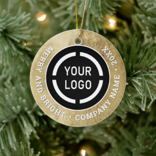 Black & gold custom business ornaments with logo