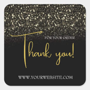 Black & Gold Custom Business Thank You Square Sticker