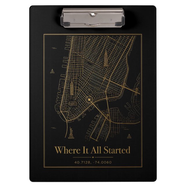Black Gold Custom City Map Clipboard  (Front)