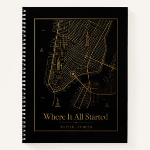 Black Gold Custom City Map Spiral Notebook