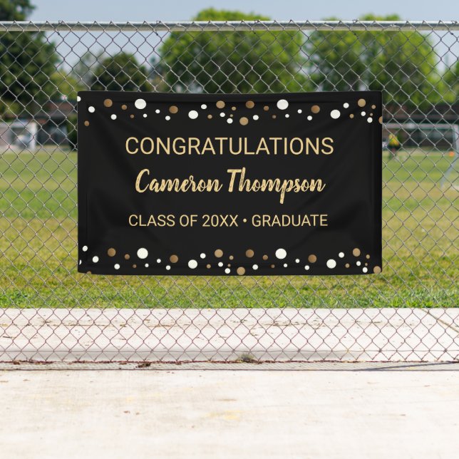 Black Gold Custom Congratulations Graduation Banner (Insitu)
