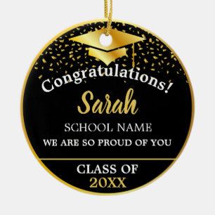 Black & Gold Custom Graduation Class Of 2023 Ceramic Tree Decoration