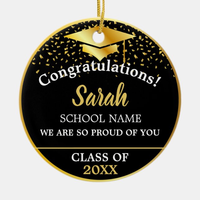 Black & Gold Custom Graduation Class Of 2023 Ceramic Tree Decoration (Front)