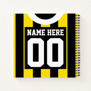 Black & Gold Custom Jersey Template Soccer Rugby Notebook