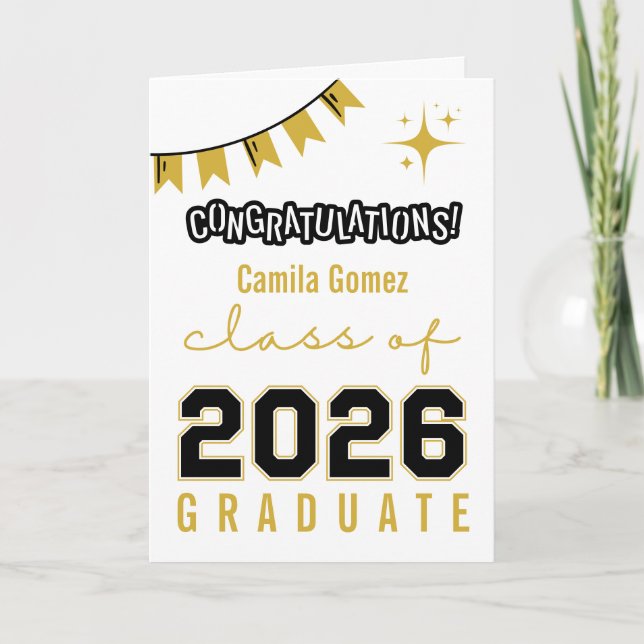 Black & Gold Custom Message Grad Card (Front)