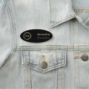 Black Gold Custom Monogram Employee Name Tag