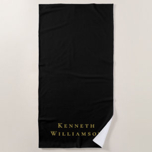 Black Gold Custom Name Minimalist Elegant Men Beach Towel