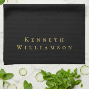 Black Gold Custom Name Minimalist Elegant Men Chic Tea Towel