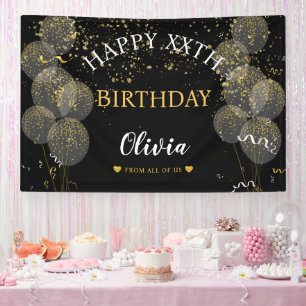 Black & Gold Custom Party Personalised Birthday  Banner