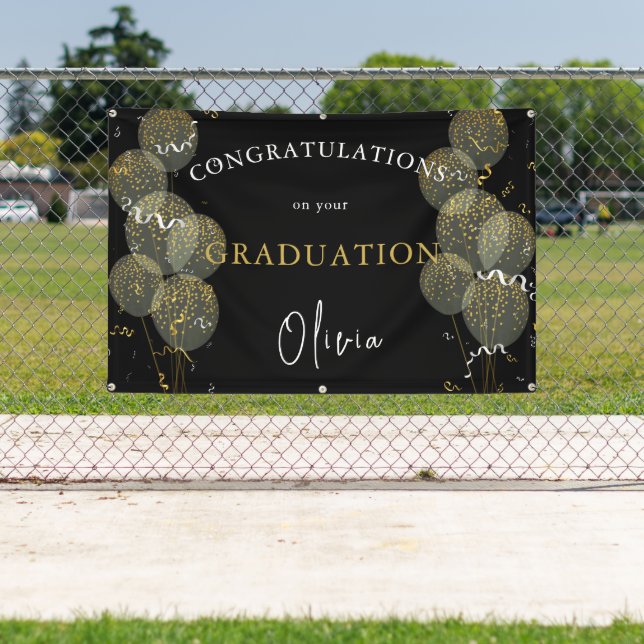 Black & Gold Custom Party Personalised Graduation Banner (Insitu)