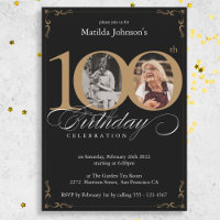 Black Gold Custom Photo 100th Birthday Party