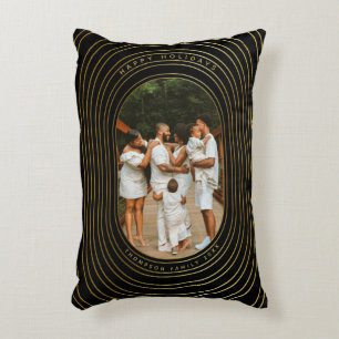 Black Gold Custom Photo Family Christmas Decorative Cushion