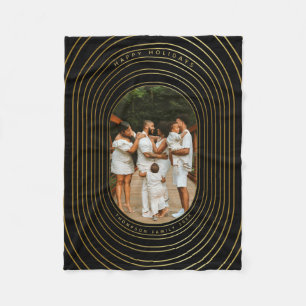 Black Gold Custom Photo Family Christmas  Fleece Blanket