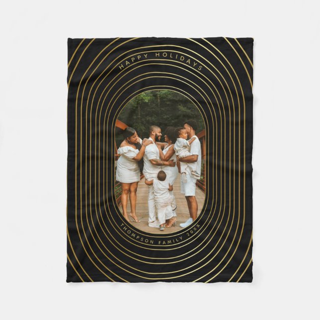Black Gold Custom Photo Family Christmas  Fleece Blanket (Front)