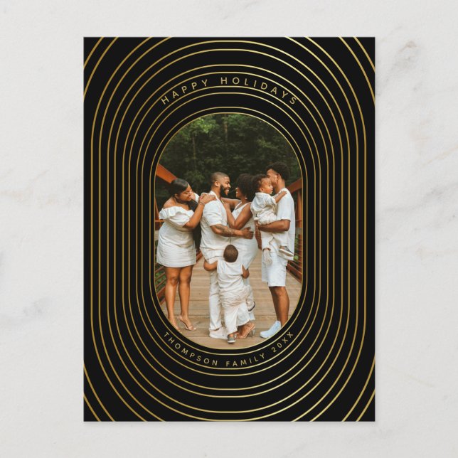 Black Gold Custom Photo Family Christmas  Holiday Postcard (Front)