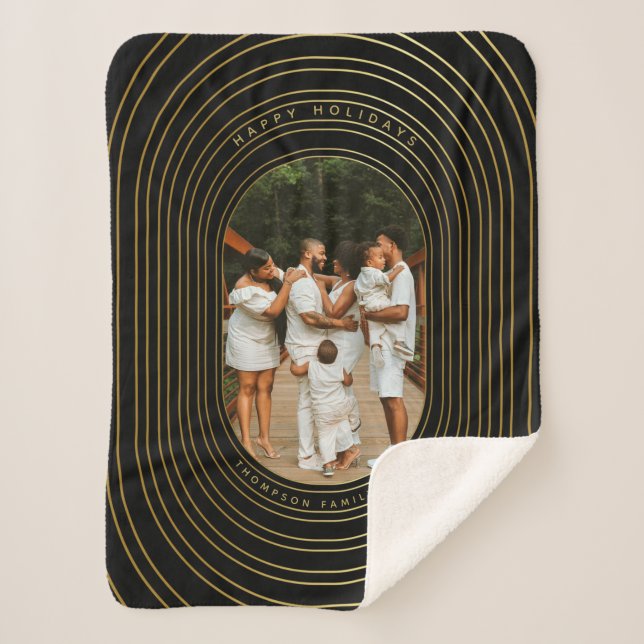 Black Gold Custom Photo Family Christmas Sherpa Blanket (Front)