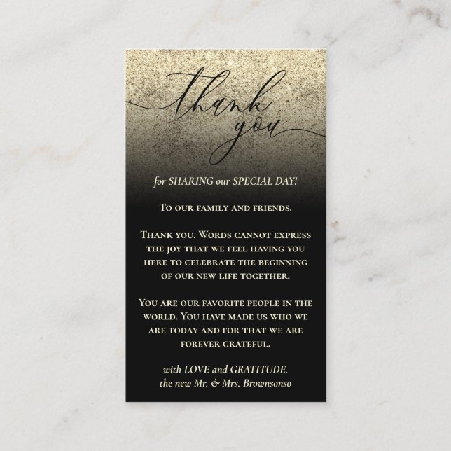 Black Gold Custom Photo Glitz Thank You Enclosure Card (Front)