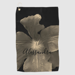 Black Gold Custom Retro Floral Watercolor Elegant Golf Towel