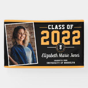 Black Gold Custom School Logo Photo Graduation Banner