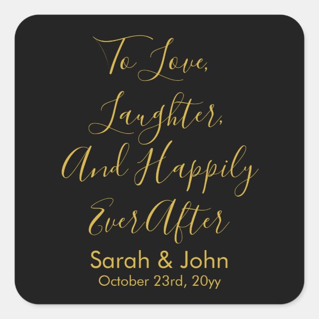 Black Gold Custom Wedding Reception Personalised Square Sticker (Front)