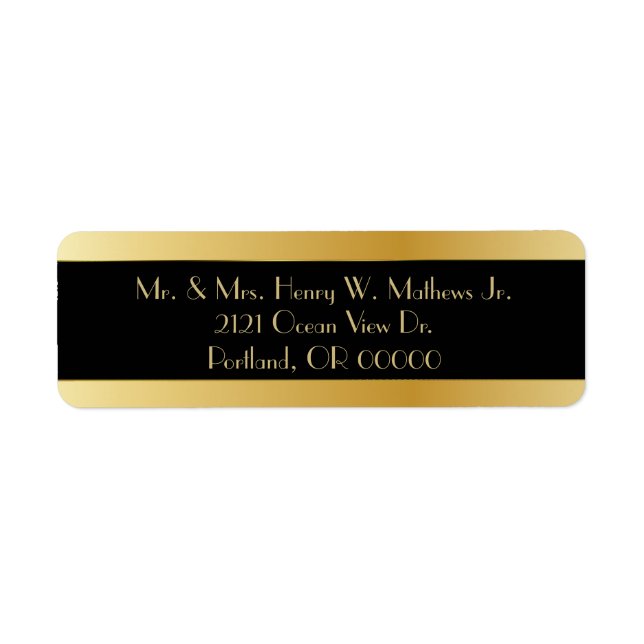 Black & Gold Custom Wedding Return Address Labels (Front)