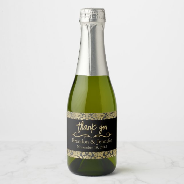Black & Gold Custom Wedding Sparkling Wine Label (Front)
