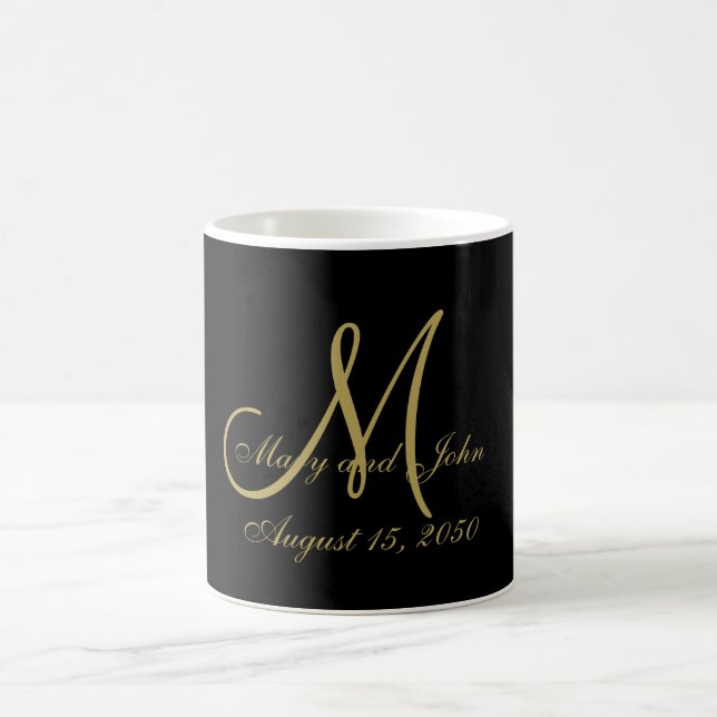 Black Gold Customisable Initial Letter and Names Coffee Mug (Center)