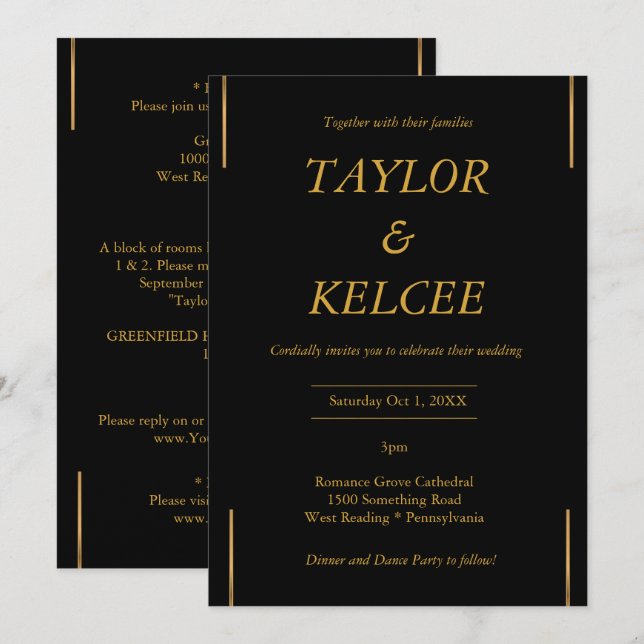 Black Gold CUSTOMIZABLE Wedding Invitation (Front/Back)
