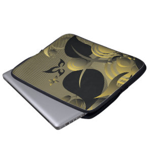 Black & Gold Cute Cool Girly Retro Floral Laptop Sleeve