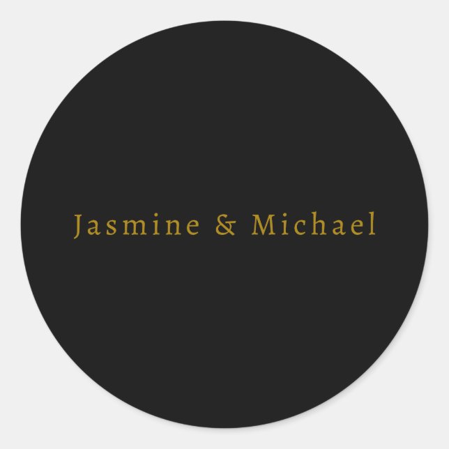 Black & Gold Cute Minimalist Own Name Classic Round Sticker (Front)