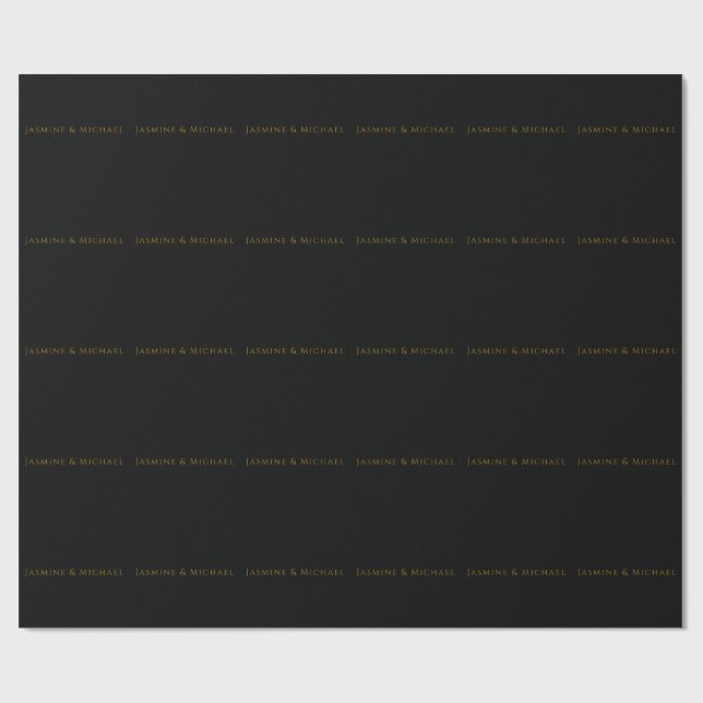 Black & Gold Cute Minimalist Own Name Wrapping Paper (Flat)