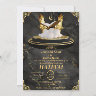 Black & Gold cute Muslim Kid Ameen Invitation 